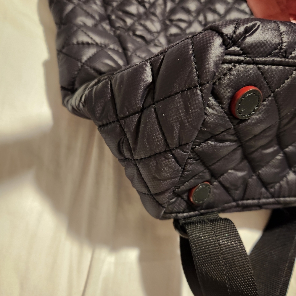 MZ WALLACE Metro Convertible Black Quilted Nylon Leather Trim Backpack - Picture 9 of 15